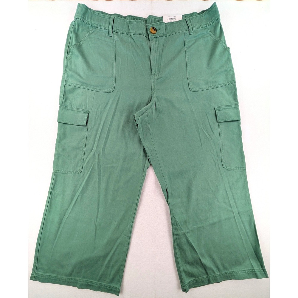 Style & Co Womens 20W Natural Earth Green Wide Leg Cargo Crop Pants NWT